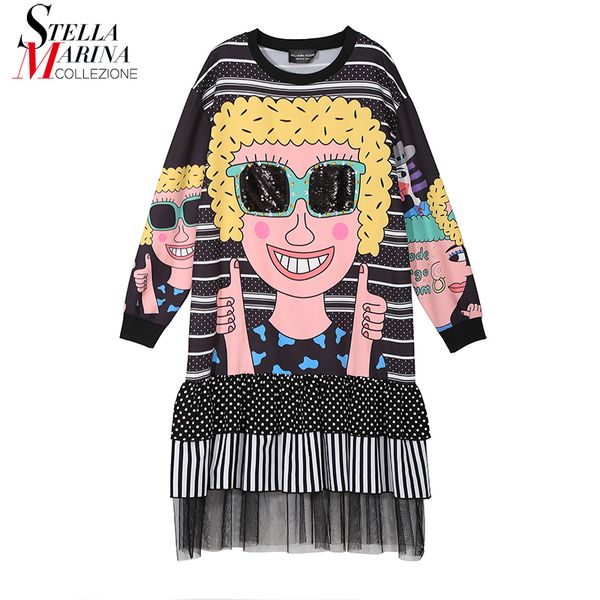 new 2018 korean style women midi printed dress long sleeve cartoon sequined ruffles lady cute wear knee length loose dress 3888, White;black
new 2018 korean style women midi printed dress long sleeve cartoon sequined ruffles lady cute wear knee length loose dress 3888, White;black