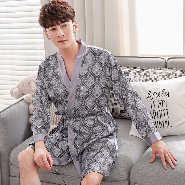 summer new men robe gown casual male home wear satin sleepwear plaid nightwear loose kimono bathrobe lounge negligee pajamas, Black;brown
summer new men robe gown casual male home wear satin sleepwear plaid nightwear loose kimono bathrobe lounge negligee pajamas, Black;brown