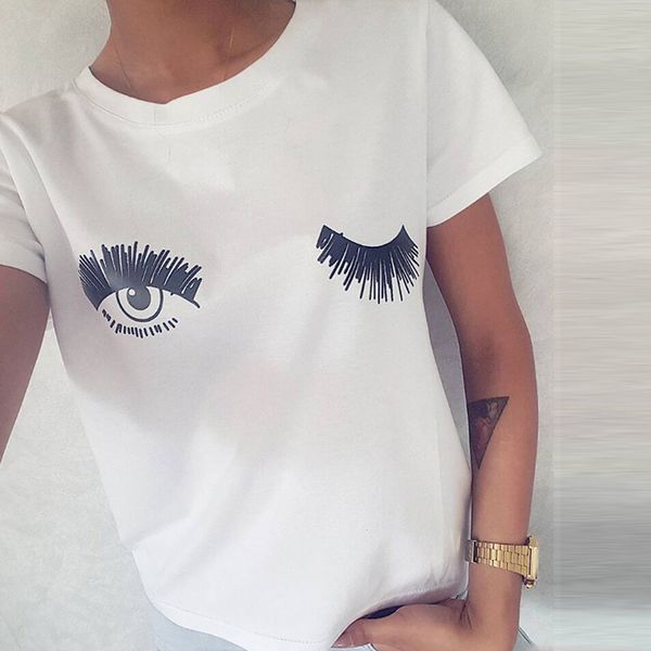 new casual women short sleeve tshirts cute t-shirts wink eyes and eyelashes printed white o neck summer blusas
new casual women short sleeve tshirts cute t-shirts wink eyes and eyelashes printed white o neck summer blusas