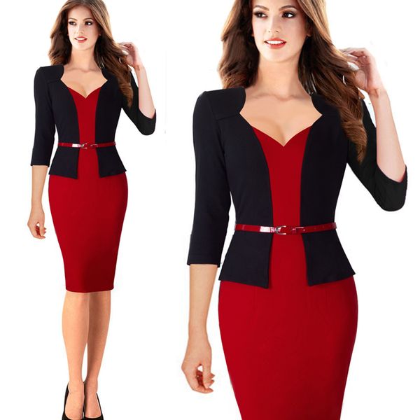autumn spring new fake two pieces dress black and red three quarter sleeves slim pencil dress sheath women work dress bodycon, Black;gray
autumn spring new fake two pieces dress black and red three quarter sleeves slim pencil dress sheath women work dress bodycon, Black;gray