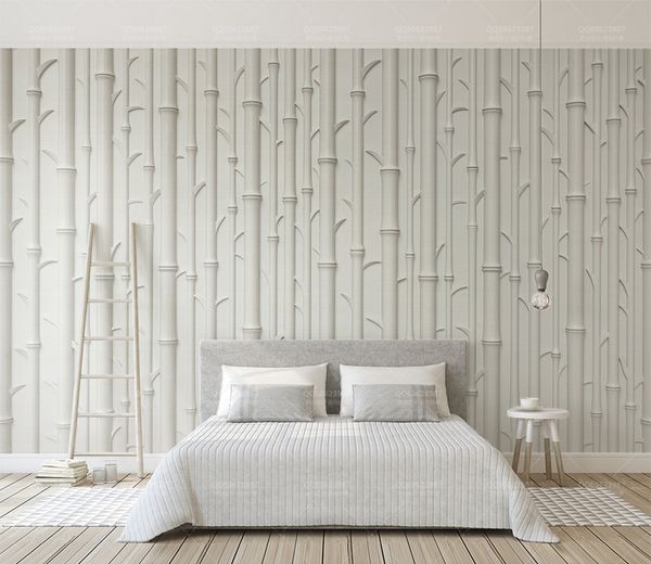 retail custom white embossed bamboo modern minimalist 3d stereo tv background wall embossed bamboo mural