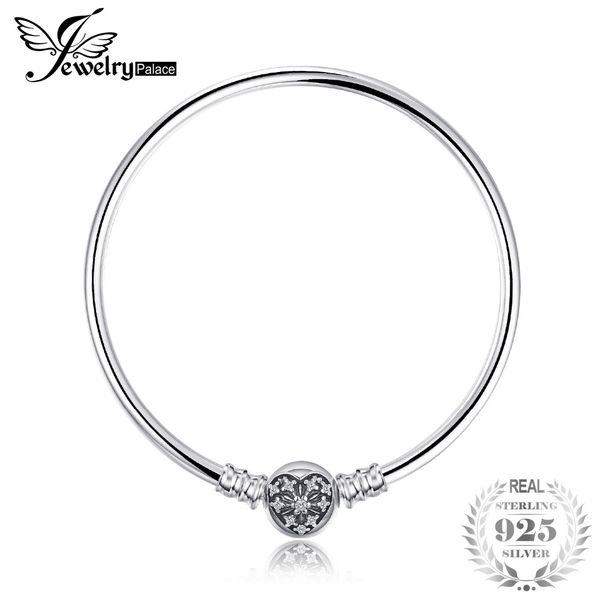 

jewelrypalace 925 sterling silver elegant heart clasp bangle charms bracelets 16-19cm jewelry fashion women gift anniversary new, Golden;silver