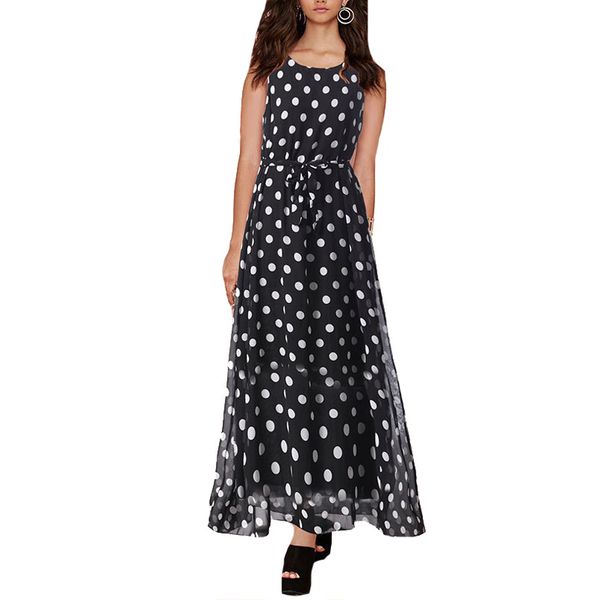women long dress 2018 summer black dot style print dresses sleeveless chiffon dress ankle-length elegant vestidos, Black;gray
women long dress 2018 summer black dot style print dresses sleeveless chiffon dress ankle-length elegant vestidos, Black;gray