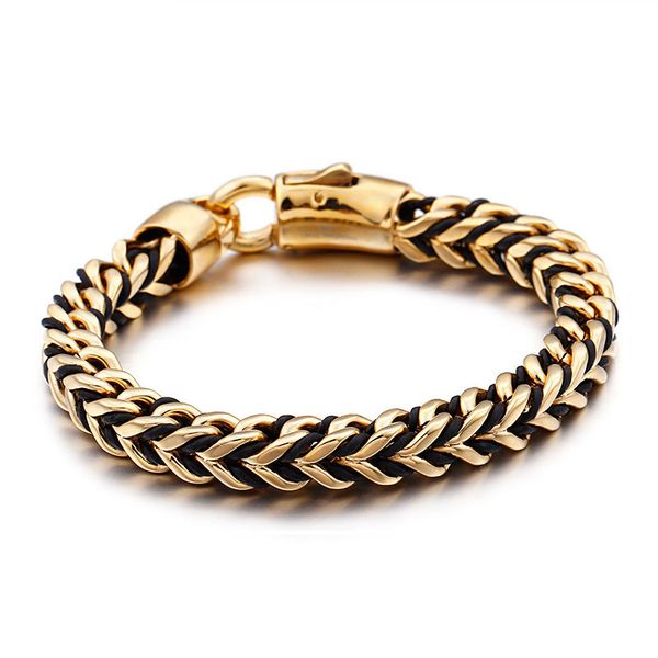 latest new braided wrap leather men's bracelet gold color stainless steel chian link bracelets & bangles for men jewelry, Black
latest new braided wrap leather men's bracelet gold color stainless steel chian link bracelets & bangles for men jewelry, Black