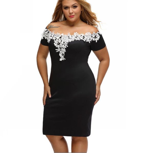 2018 women dress plus size summer dress f563 fashion lace collar slash neck off shoulder, Black;gray
2018 women dress plus size summer dress f563 fashion lace collar slash neck off shoulder, Black;gray