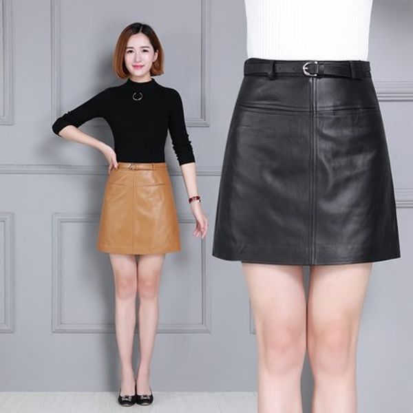 new short sheepskin leather skirt, Black