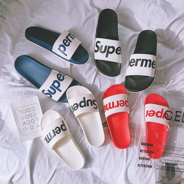tide brand letter men's slippers men and women personality couples slippers outside wearing indoor non-slip slippers ing, Black