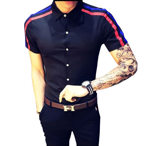 men's brand shirt summer breathable short-sleeved fashion casual slim shoulders ribbon design shirt men's social dress, White;black
men's brand shirt summer breathable short-sleeved fashion casual slim shoulders ribbon design shirt men's social dress, White;black