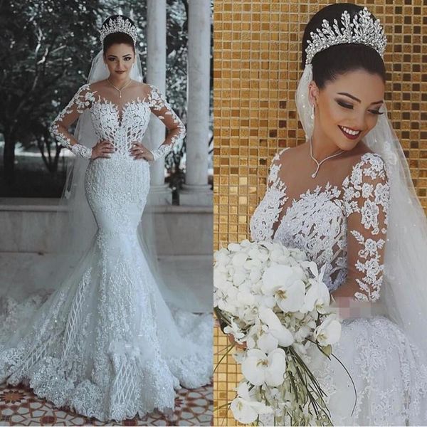 long sleeve mermaid wedding dresses 2019 sheer jewel neck full lace beadwork dubai arabic trumpet garden church wedding gown, White
long sleeve mermaid wedding dresses 2019 sheer jewel neck full lace beadwork dubai arabic trumpet garden church wedding gown, White