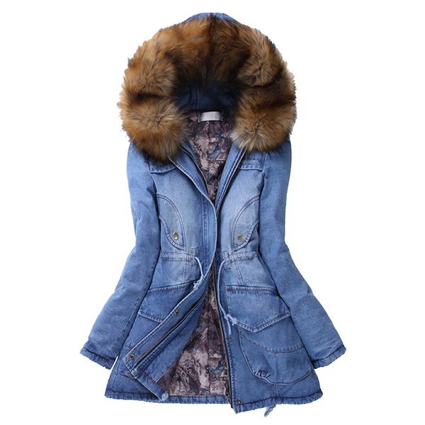 laamei women's cotton jacket thick long section denim cotton coat with fur collar winter coat winter women, Black
laamei women's cotton jacket thick long section denim cotton coat with fur collar winter coat winter women, Black