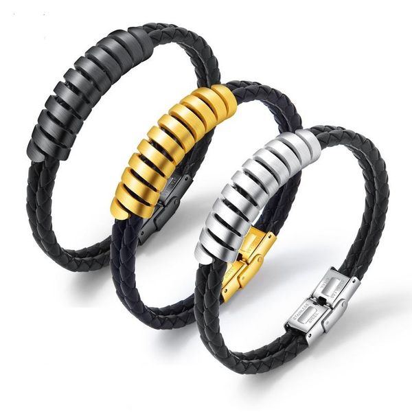 black silver gold color fashion simple men's leather bangle stainless steel bracelet watchband jewelry gift for men boys 1286
black silver gold color fashion simple men's leather bangle stainless steel bracelet watchband jewelry gift for men boys 1286