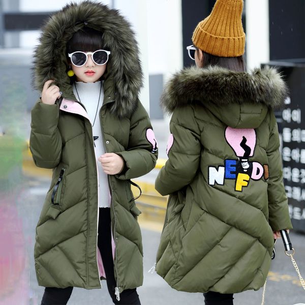 

2017 девушки зимние куртки дети с капюшоном пальто толстые 4-12Y детские теплые парки