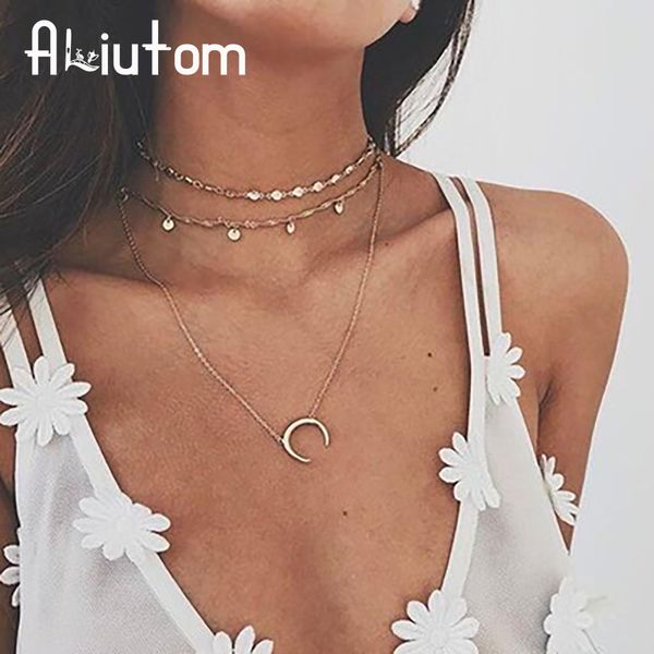 aliutom new crystal chain moon multi-layer necklace for women bohemian sequin jewelry party statement collar bijoux jewelry, Silver
aliutom new crystal chain moon multi-layer necklace for women bohemian sequin jewelry party statement collar bijoux jewelry, Silver