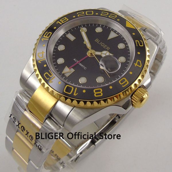 sapphire crystal 40mm bliger black dial ceramic bezel golden plated case gmt function luminous automatic movement men's watch, Slivery;brown
sapphire crystal 40mm bliger black dial ceramic bezel golden plated case gmt function luminous automatic movement men's watch, Slivery;brown