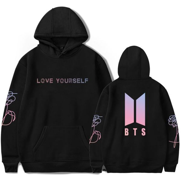 

wholesale- bts kpop love yourself harajuku cap sweatshirt bangtan boys fashion hoodies 2017 women and men winter k-pop clothes xxs to 4xl, Black