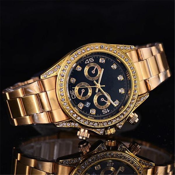 

reloj hombre мужчины дизайнерские часы новый бренд золотые наручные часы тег платье роскошные алмазные часы мужские автоматические день дата черный циферблат