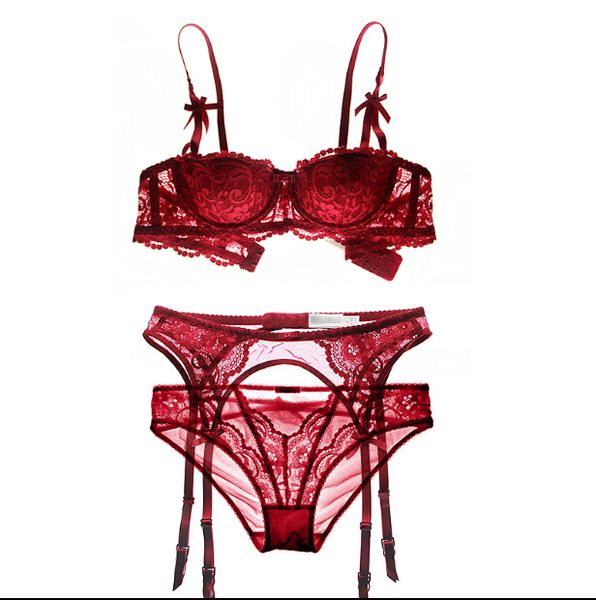 plus size women bra set intimates embroidery half cup lingerie thin temptation black white bra and panty with garters sets, Red;black
plus size women bra set intimates embroidery half cup lingerie thin temptation black white bra and panty with garters sets, Red;black