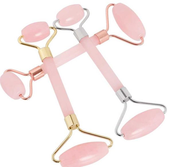 Image of 2018 New pink quartz Facial Relaxation Slimming Tool rose quartz Roller Massager jade massage stone For Face Neck Chin Wholesale