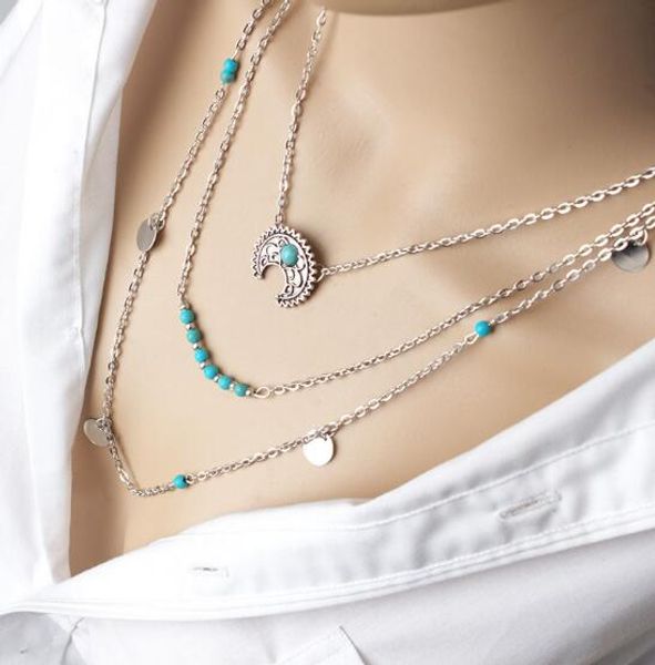 style bohemian vintage moon-and-turquoise-sequined multilayer composite necklace necklace with a three-layer necklace, chic and classic, Silver
style bohemian vintage moon-and-turquoise-sequined multilayer composite necklace necklace with a three-layer necklace, chic and classic, Silver