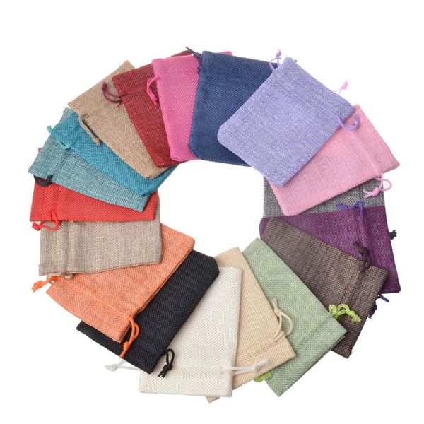 100pcs/lot 7x9cm 9x12cm Multi Colors Mini Pouch Jute Bag Linen Hemp Jewelry Gift Pouch drawstring Bags For Wedding favors,beads
