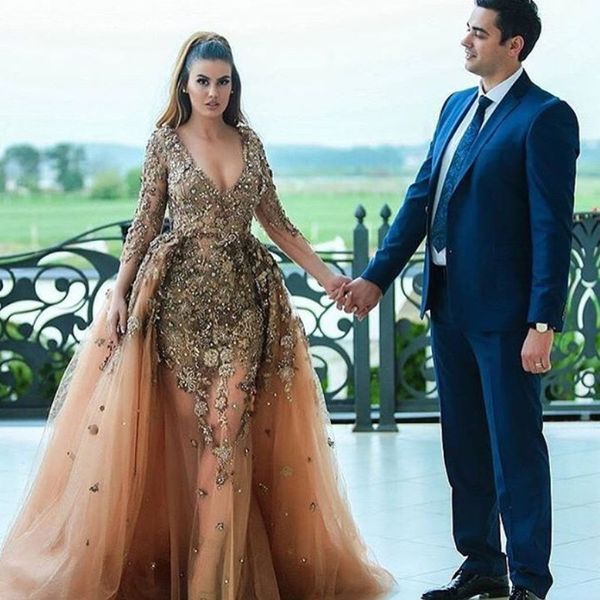 glamorous saudi celebrity prom dresses crystal beads v-neck 3/4 long sleeve evening dresses appliqued mermaid prom dress with overskirt, Black
glamorous saudi celebrity prom dresses crystal beads v-neck 3/4 long sleeve evening dresses appliqued mermaid prom dress with overskirt, Black