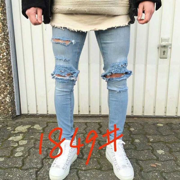 men jeans draped distressed slim fit high street fake designer jean pencil pants holes long trousers, Blue
men jeans draped distressed slim fit high street fake designer jean pencil pants holes long trousers, Blue