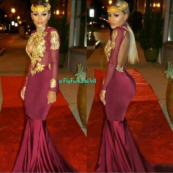 african black 2021 burgundy evening dresses high neck long sleeves gold applique floor length dresses evening wear prom dresses custom, Black;red
african black 2021 burgundy evening dresses high neck long sleeves gold applique floor length dresses evening wear prom dresses custom, Black;red