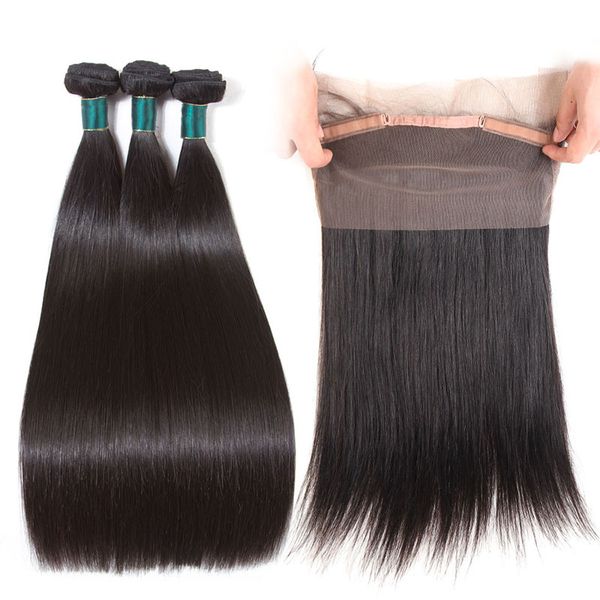 silky straight 360 lace frontal with bundles brazilian virgin human hair weave 3 bundles with 360 lace frontal natural color, Black
silky straight 360 lace frontal with bundles brazilian virgin human hair weave 3 bundles with 360 lace frontal natural color, Black