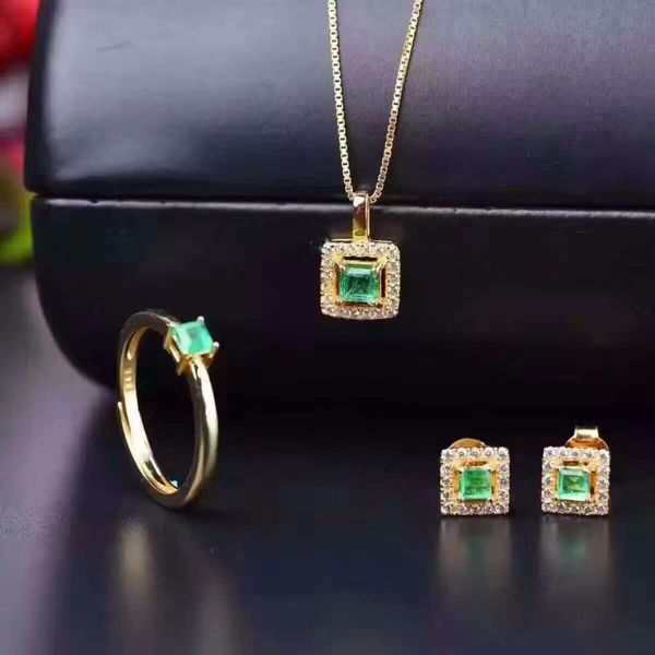 vintage emerald jewelry set 3mm princess cut natural emerald ring earrings necklace pendant solid silver jewelry set, Black
vintage emerald jewelry set 3mm princess cut natural emerald ring earrings necklace pendant solid silver jewelry set, Black