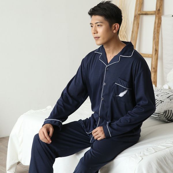 

2018 autumn winter cotton pajamas sets for men long sleeve pyjama male lounge cardigan sleepwear homewear clothes pijama hombre, Black;brown