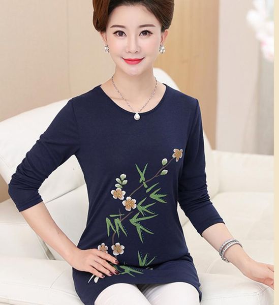 send middle and old age women's spring and summer long sleeves t-shirt mother big size medium length, White
send middle and old age women's spring and summer long sleeves t-shirt mother big size medium length, White