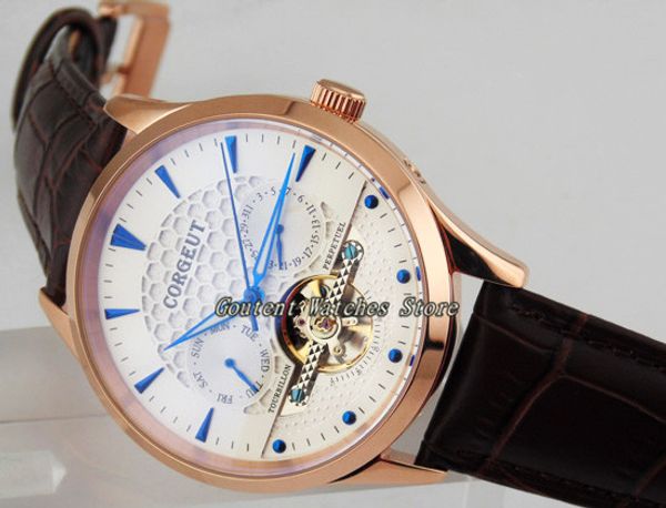 44mm corgeut day&date polished rose gold case white dial automatic men's watch, Slivery;brown
44mm corgeut day&date polished rose gold case white dial automatic men's watch, Slivery;brown