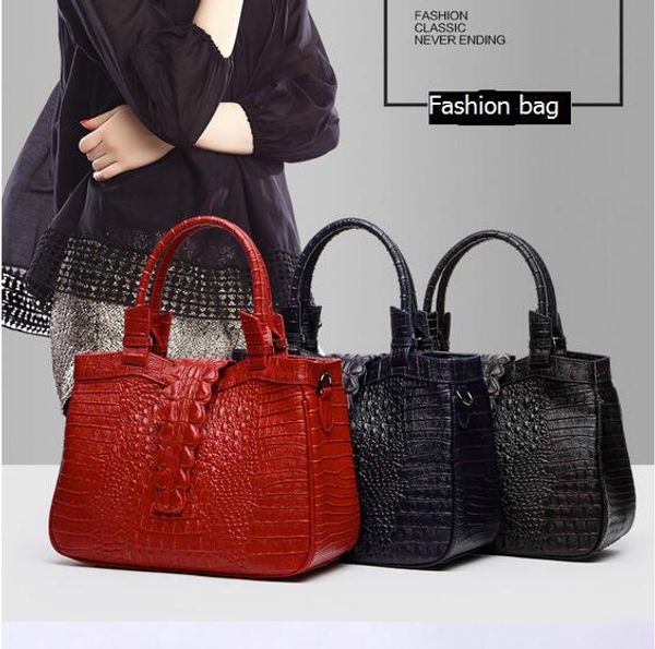new ladies crocodile pattern cowhide bag two-layer leather portable shoulder bag