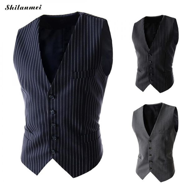 new arrival striped vests for men slim fit mens suit vest male waistcoat gilet homme black sleeveless formal business jacket xl, Black;white
new arrival striped vests for men slim fit mens suit vest male waistcoat gilet homme black sleeveless formal business jacket xl, Black;white