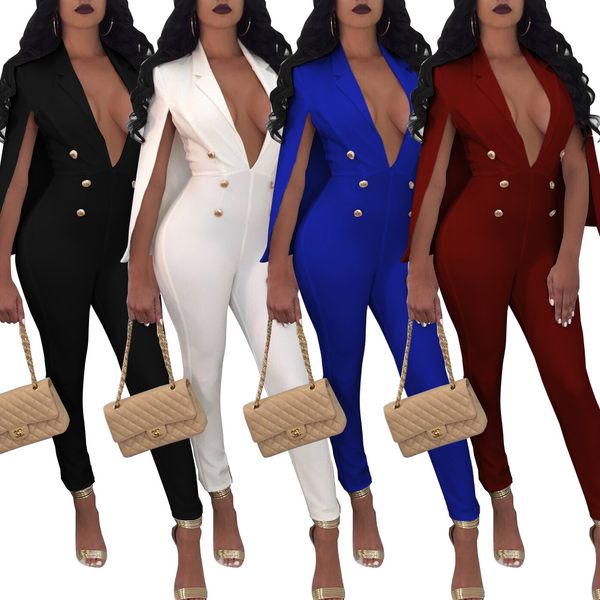 women's cape overall salid deep v neck long pants jumpsuits sleeveless buttons one piece overalls slim pants playsuit 5081, Black;white
women's cape overall salid deep v neck long pants jumpsuits sleeveless buttons one piece overalls slim pants playsuit 5081, Black;white