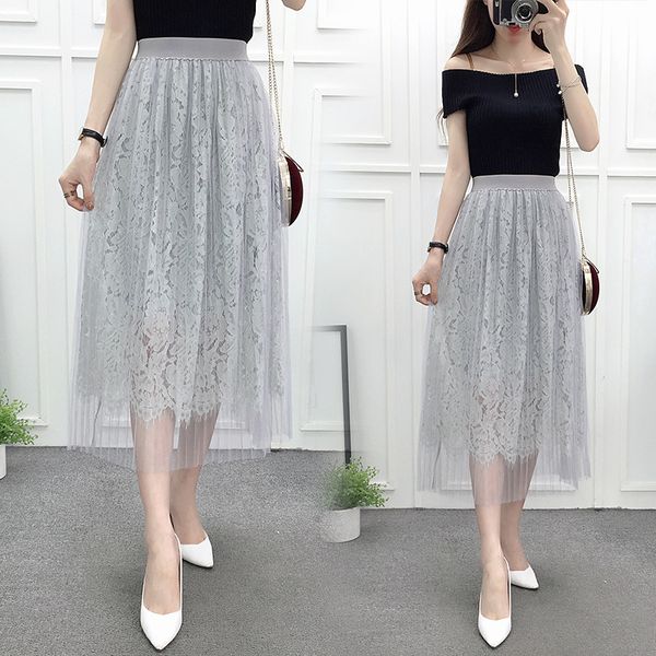 2018 spring fashion 3layers womens lace tulle skirt elastic high waist long skirt gray white e8714, Black
2018 spring fashion 3layers womens lace tulle skirt elastic high waist long skirt gray white e8714, Black