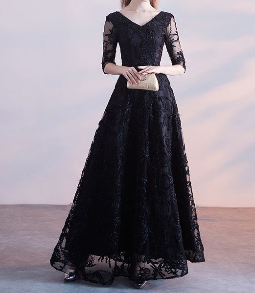 elegant black evening dresses long promdress v-neck half sleeves lace-up back floor length prom dresses, Black;red
elegant black evening dresses long promdress v-neck half sleeves lace-up back floor length prom dresses, Black;red