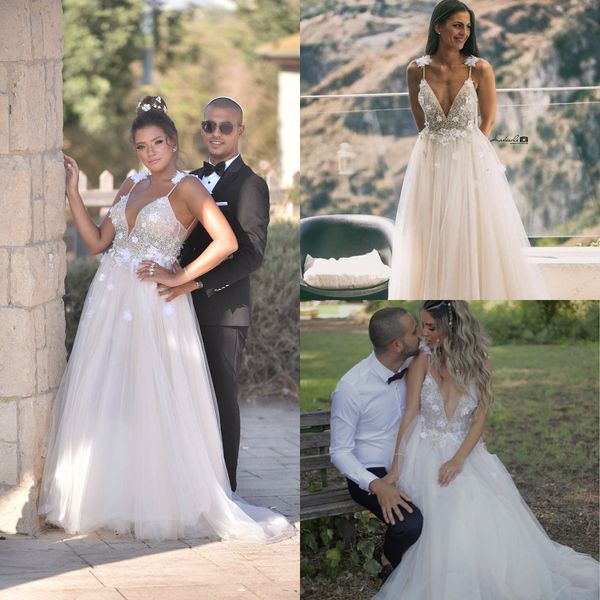 berta a line boho wedding dresses spaghetti 3d floral applique beaded beach wedding gowns sweep train backless plus size bridal dress, White
berta a line boho wedding dresses spaghetti 3d floral applique beaded beach wedding gowns sweep train backless plus size bridal dress, White