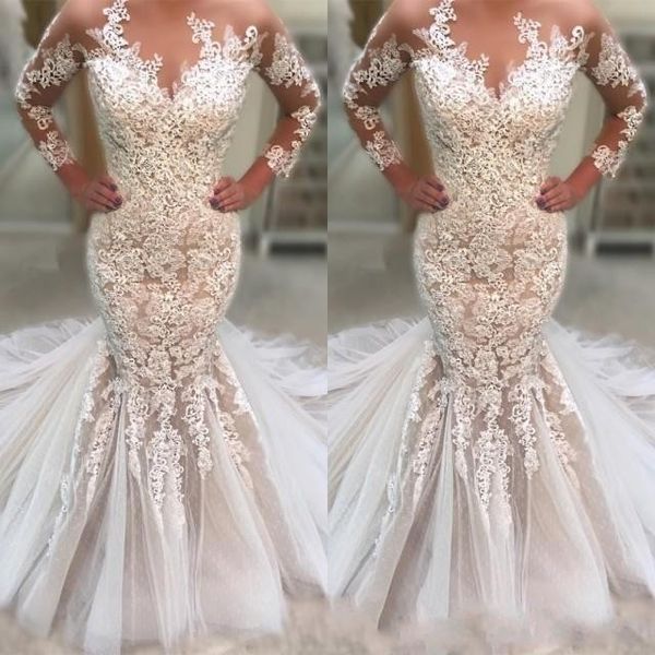 Gorgeous Long Sleeves 2019 Wedding Dress Mermaid Sheer Tulle Lace Applique Bridal Gowns Formal Vestidos de novia Custom Made
Gorgeous Long Sleeves 2019 Wedding Dress Mermaid Sheer Tulle Lace Applique Bridal Gowns Formal Vestidos de novia Custom Made