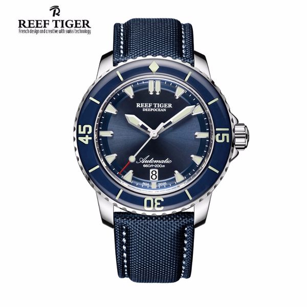 reef tiger/rt super luminous dive watches mens blue dial analog automatic watches nylon strap rga3035, Slivery;brown
reef tiger/rt super luminous dive watches mens blue dial analog automatic watches nylon strap rga3035, Slivery;brown