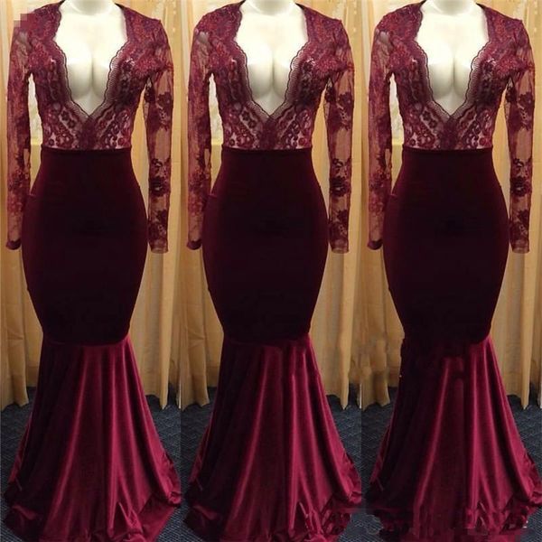 Plunging V Neck Prom Dresses Mermaid Sheer Long Sleeves Velvet African Arabic Dresses Sweep Train Formal Evening Gowns Custom Made
Plunging V Neck Prom Dresses Mermaid Sheer Long Sleeves Velvet African Arabic Dresses Sweep Train Formal Evening Gowns Custom Made