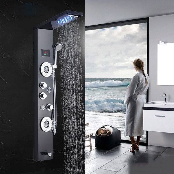 

Ванная комната смеситель для душа LED водопад дождь душ панель массаж струи ванна душ колонка смеситель для бара