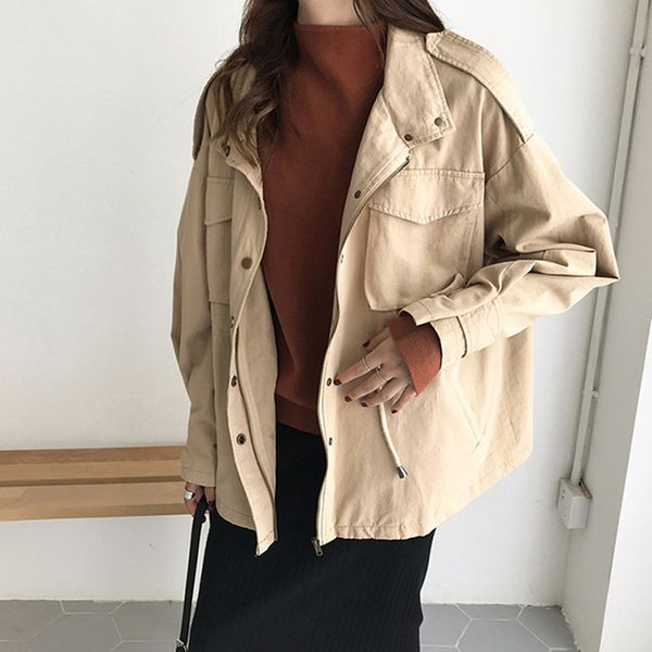 2018 korean safari women drawstring loose jackets coats khaki fashion solid stand collar high street waisted j outwears, Black;brown
2018 korean safari women drawstring loose jackets coats khaki fashion solid stand collar high street waisted j outwears, Black;brown