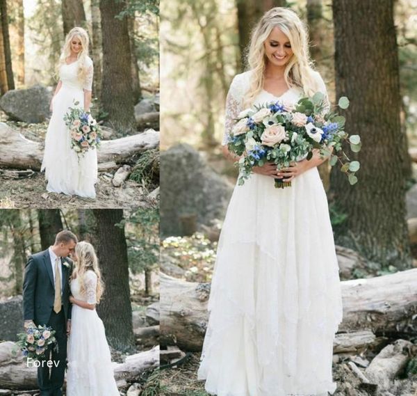 2019 new western country bohemian forest wedding dress lace chiffon v neck boho garden country bridal gown with sleeves plus size, White
2019 new western country bohemian forest wedding dress lace chiffon v neck boho garden country bridal gown with sleeves plus size, White