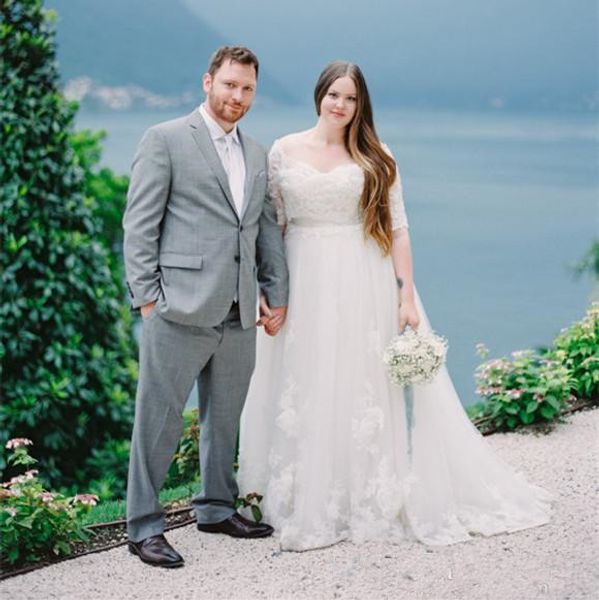 elegant plus size wedding dresses a line half sleeve scoop neck lace tulle sweep train bridal gowns custom size, White
elegant plus size wedding dresses a line half sleeve scoop neck lace tulle sweep train bridal gowns custom size, White