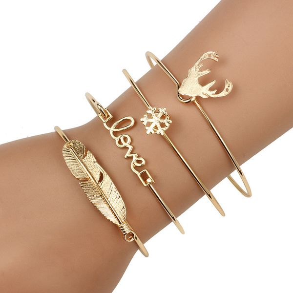 4pcs/set swnowflake love bracelets jewelry set leaf deer gold bangle women fashion jewelry accessories gift, Black
4pcs/set swnowflake love bracelets jewelry set leaf deer gold bangle women fashion jewelry accessories gift, Black