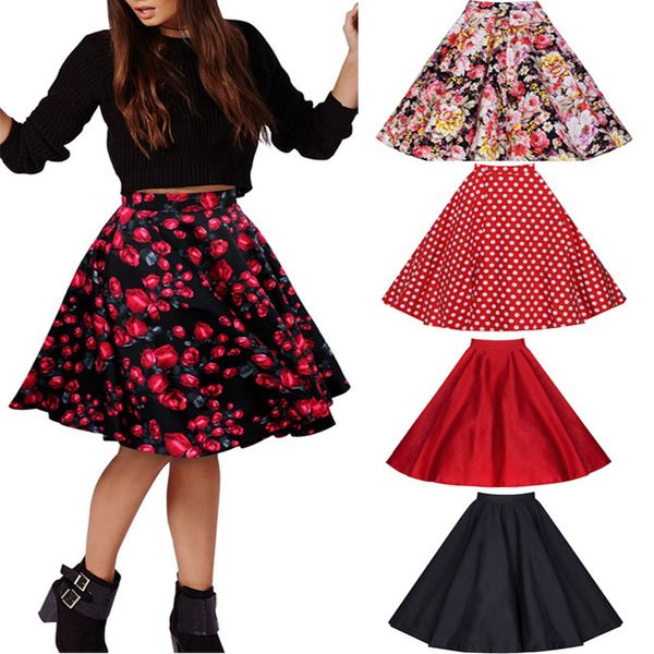 women's vintage retro skirt high waist flared lolita christmas skirt polka dot floral rockabilly casual saia s-2xl, Black
women's vintage retro skirt high waist flared lolita christmas skirt polka dot floral rockabilly casual saia s-2xl, Black