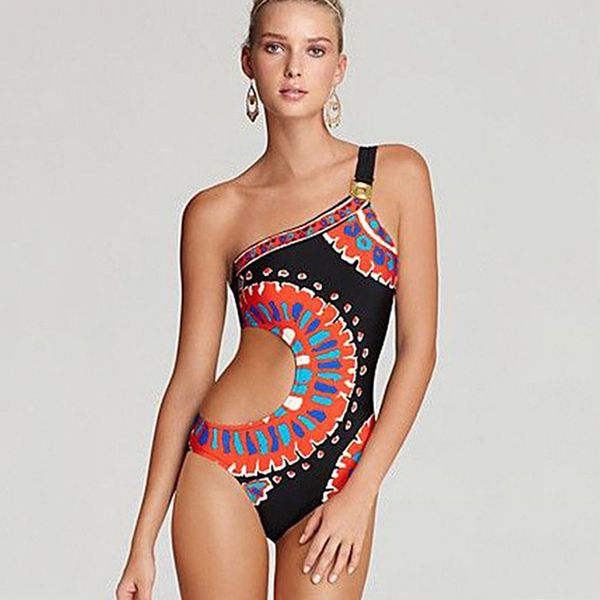 

wholesale-bokoni one shoulder trikini swimsuit women one-piece monokini swimwear hollow out bathing suit geometry beachwear female biquini, White;black