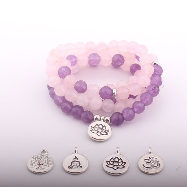8mm natural stone mala pink, purple crystal, lotus, om, buddha charm bracelet for women yoga jewelry, Golden;silver
8mm natural stone mala pink, purple crystal, lotus, om, buddha charm bracelet for women yoga jewelry, Golden;silver