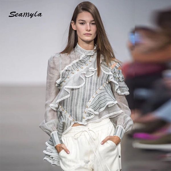 seamyla 2018 new summer blouses long sleeve ruffles irregular shirt perspective striped shirts women runway casual blouse, White
seamyla 2018 new summer blouses long sleeve ruffles irregular shirt perspective striped shirts women runway casual blouse, White